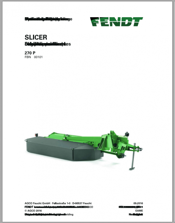 Fendt Eu Hay Equipment Slicer 270P Opertors Manual 2016 Fel13906204 EN 1