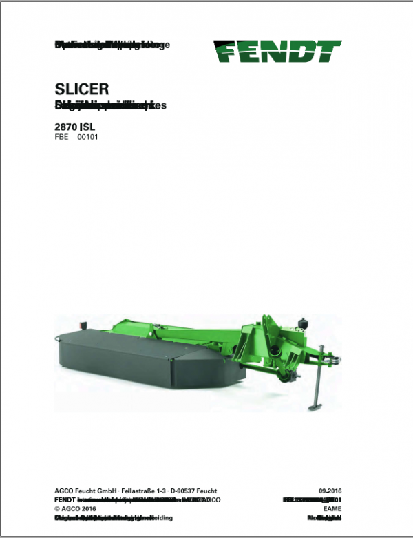 Fendt Eu Hay Equipment Slicer 2870ISL Operators Manual 2016 Fel13763804 EN 1