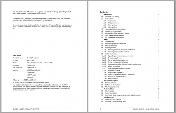 Fendt Eu Hay Equipment Slicer 3060FP 3060FPKC 3060FPRC 3060FPSL Opertors