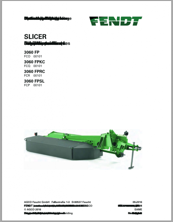 Fendt Eu Hay Equipment Slicer 3060FP 3060FPKC 3060FPRC 3060FPSL Opertors M 1
