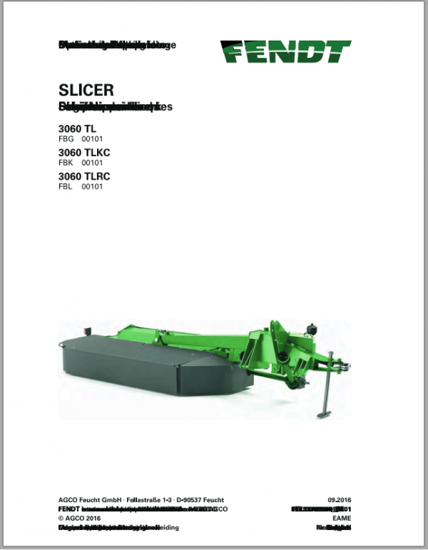 Fendt Eu Hay Equipment Slicer 3060TL 3060TLKC 3060TLRC Opertors Manual 2016 Fel1376 1