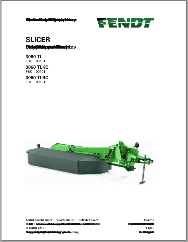 Fendt Eu Hay Equipment Slicer 3060TL 3060TLKC 3060TLRC Opertors Manual 2016 Fel1376 1