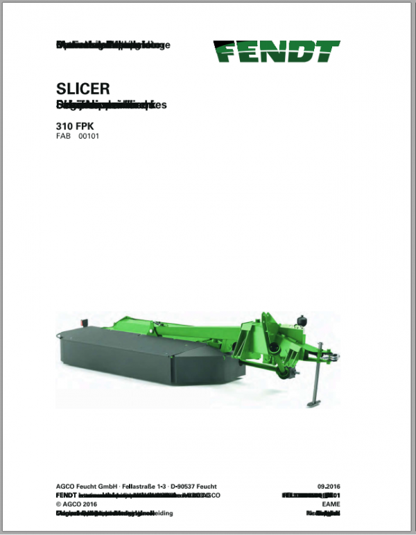 Fendt Eu Hay Equipment Slicer 310FPK Operators Manual 2016 Fel13884504 EN 1