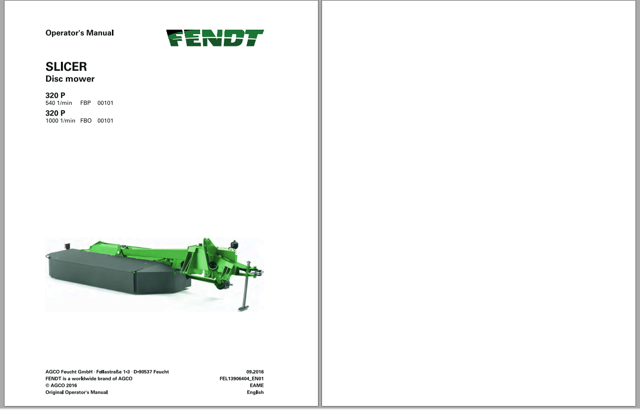 Fendt Eu Hay Equipment Slicer 320P Opertors Manual 2016 Fel13906404 EN 1