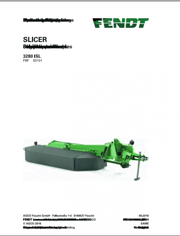 Fendt Eu Hay Equipment Slicer 3280ISL Operators Manual 2016 Fel13770204 EN 1