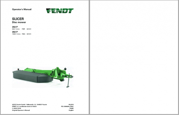 Fendt Eu Hay Equipment Slicer 350P Operators Manual 2016 Fel13906604 EN 1