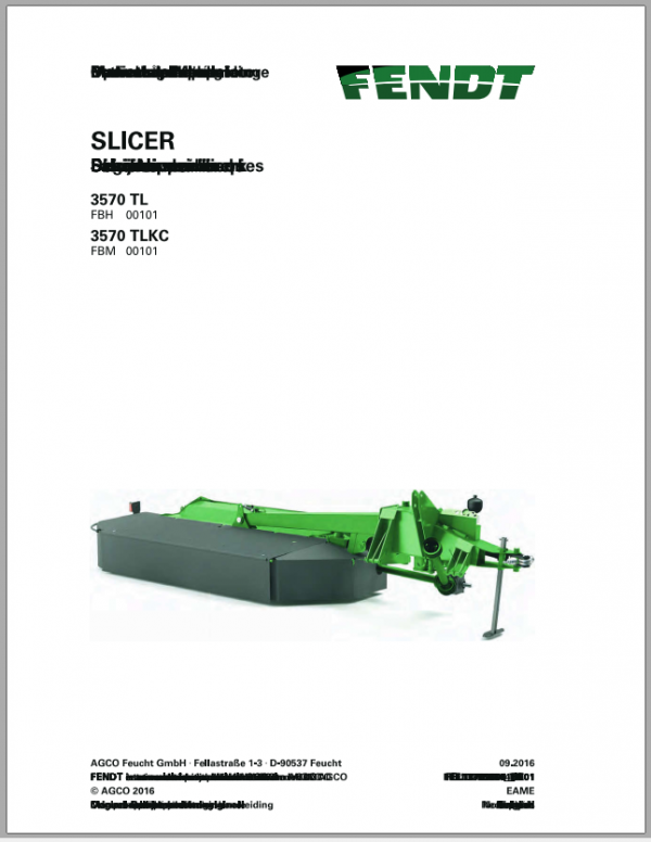 Fendt Eu Hay Equipment Slicer 3570TL 3570TLKC Opertors Manual 2016 Fel13769604 EN 1