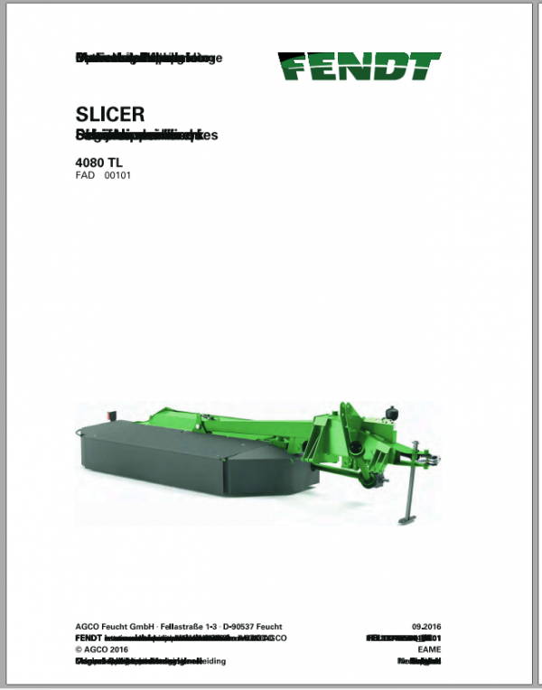 Fendt Eu Hay Equipment Slicer 4080TL Operators Manual 2016 Fel13745504 EN 1