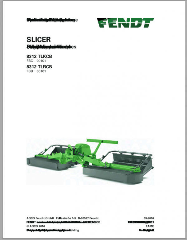 Fendt Eu Hay Equipment Slicer 8312TLKCB 8312TLRCB Operators Manual 2016 Fel13945604 EN 1