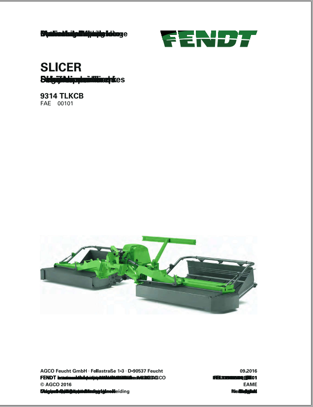 Fendt Eu Hay Equipment Slicer 9314TLKCB Opertors Manual 2016 Fel13945504 EN 1