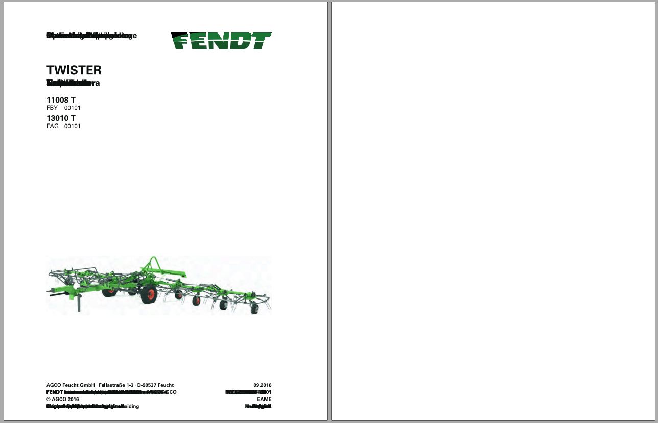 Fendt Eu Hay Equipment Twister 11008T 13010T Operators Manual 2016 Fel12890604 EN 1