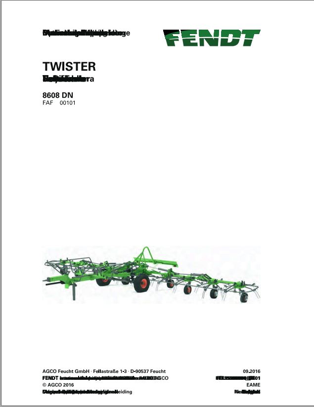 Fendt Eu Hay Equipment Twister 8608DN Operators Manual 2016 Fel15360004 EN 1