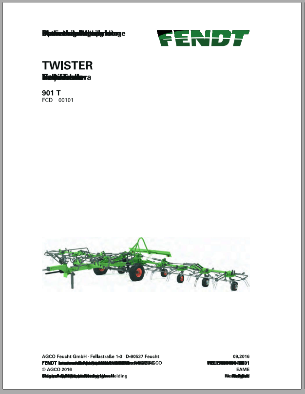 Fendt Eu Hay Equipment Twister 901T Operators Manual 2016 Fel15494404 EN 1
