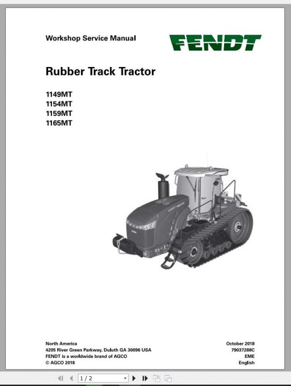 Fendt EuTractor 1149mt 1154mt 1159mt 1165mt Rubber Track Tractor Workshop Service Manual