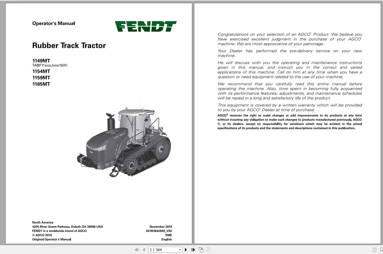 Fendt EuTractor 1149mt 1154mt 1159mt 1165mt Tier 3 Engine Operator Manual 1