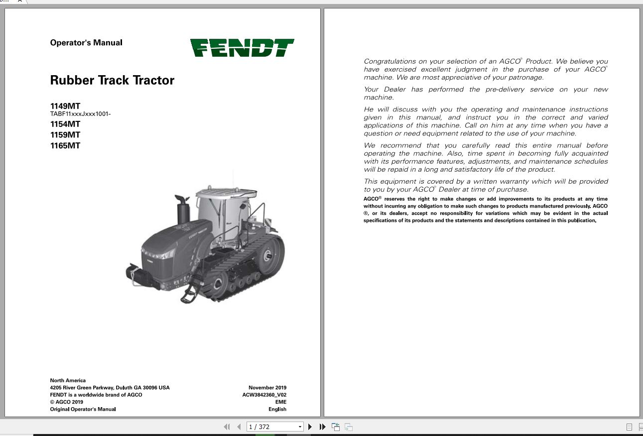 Fendt EuTractor 1149mt 1154mt 1159mt 1165mt Tier 4 Engine Operator Manual 1