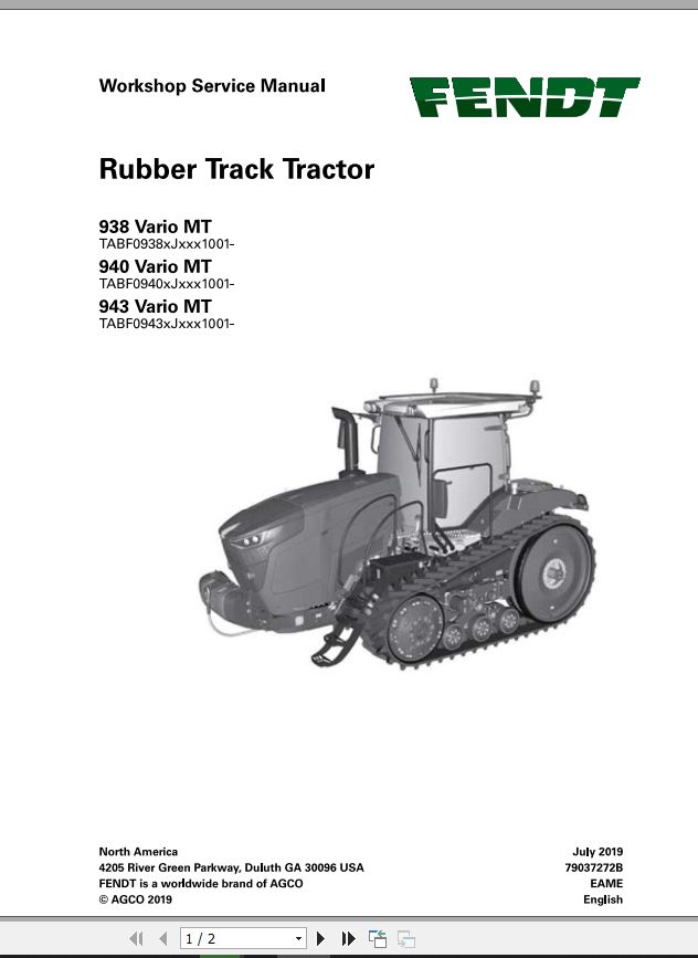 Fendt EuTractor 938 Vario MT 940 Vario MT 943 Vario MT Rubber Track Tractor W