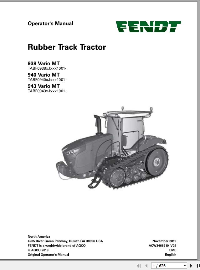 Fendt EuTractor 938 Vario MT 940 Vario MT 943 Vario MT tier 3 Engine Operator Manual 1