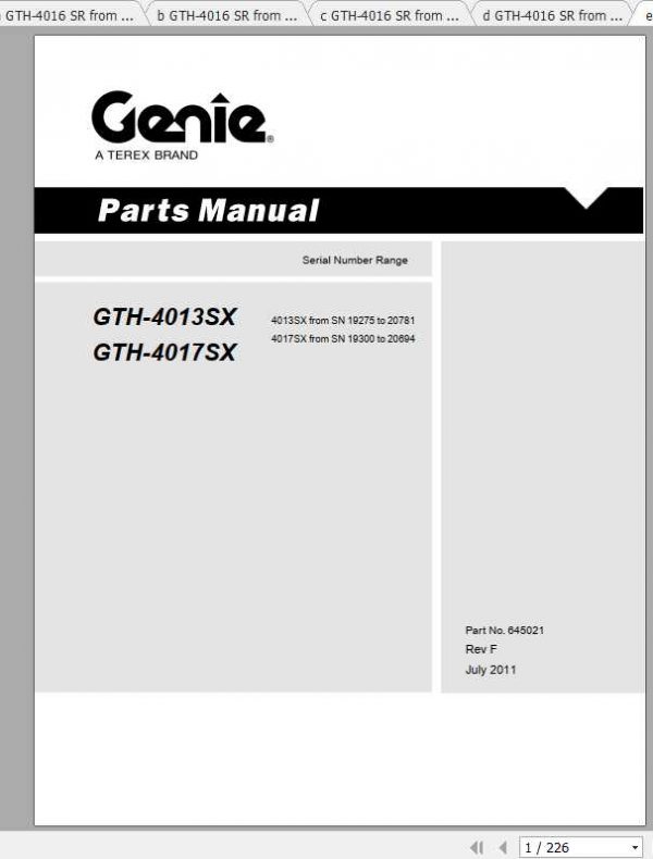 Genie Telehandler GTH 4016 GTH 4017 GTH 4018 GTH 4020 Parts Manuals 3