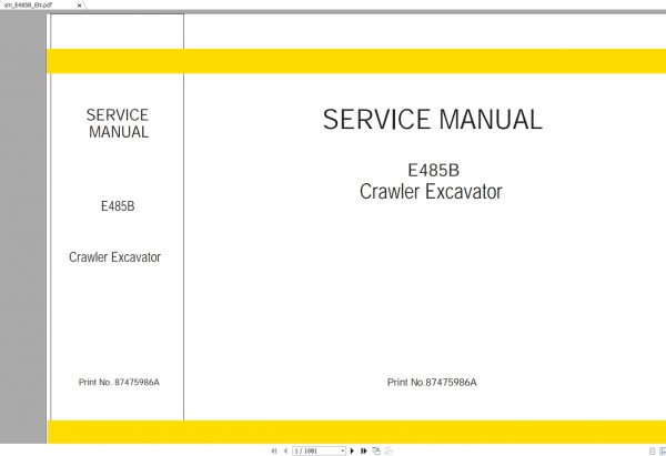 NEW HOLLAND E485B WORKSHOP MANUAL847475986A 1