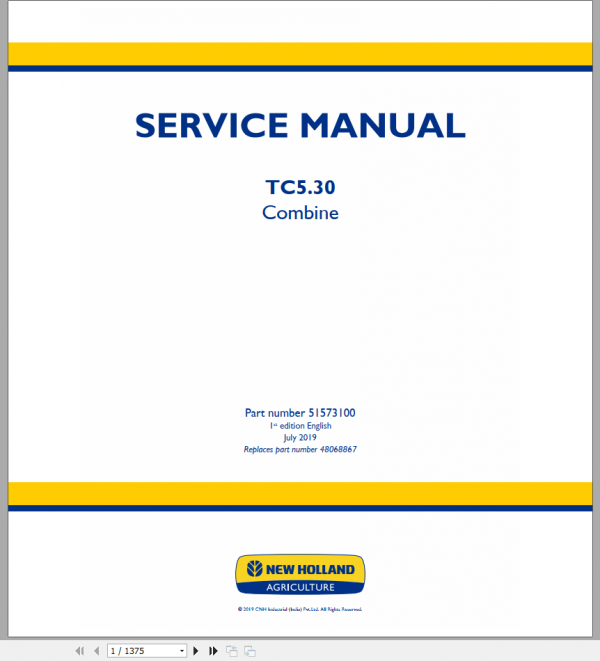 New Holland Combine T530 Service Manual51573100 1