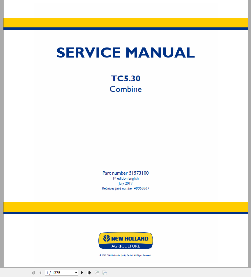 New Holland Combine T530 Service Manual51573100 1