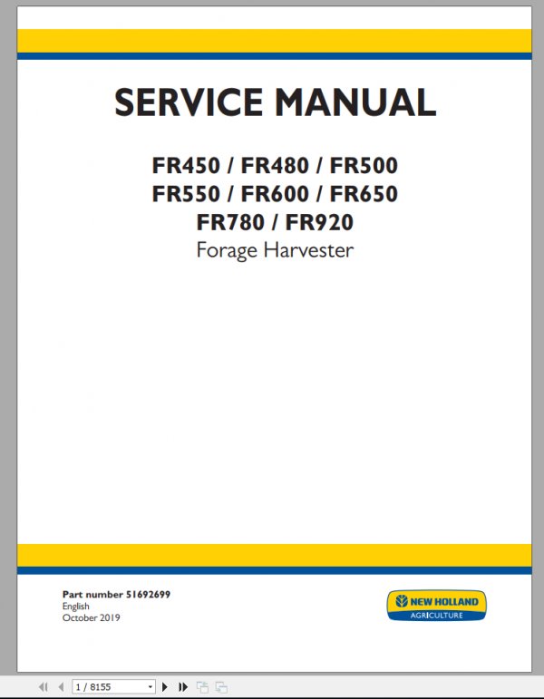 New Holland Forage Harvester FR450 FR920 Service Manual48024891A 1