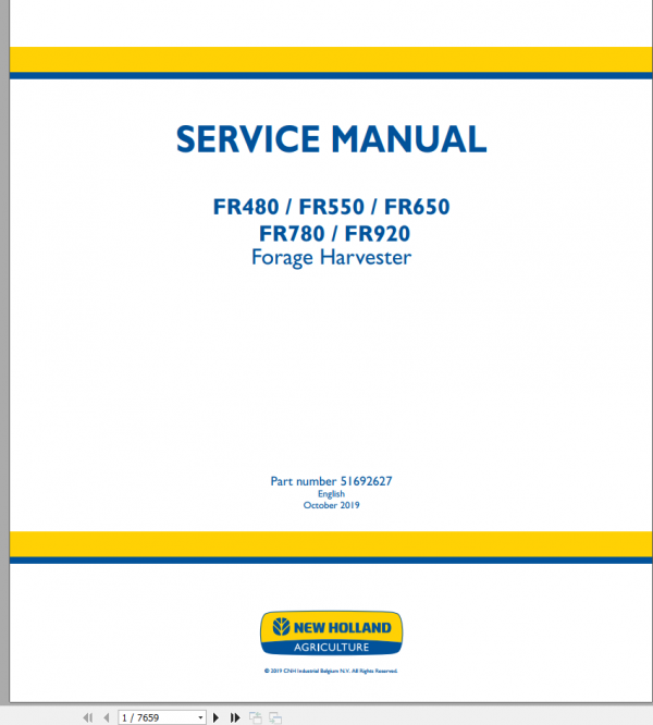 New Holland Forage Harvester FR480 FR920 Service Manual51692627 1