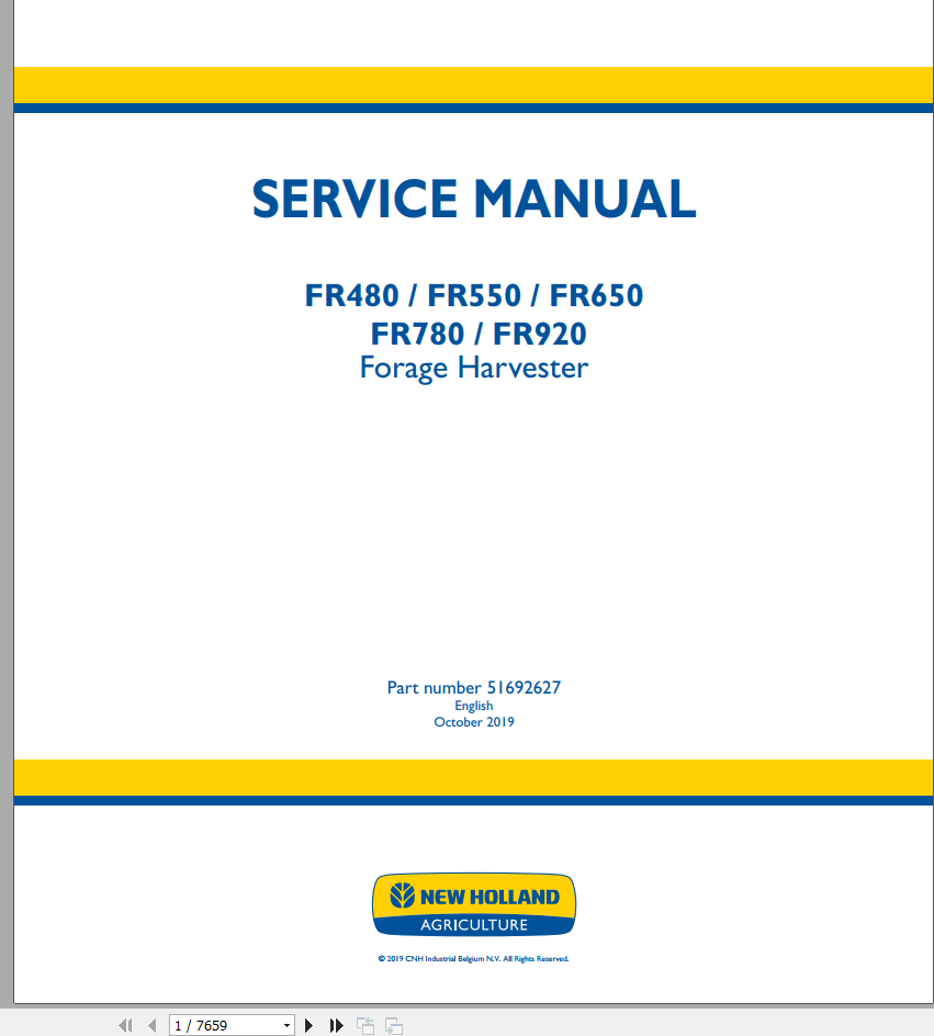 New Holland Forage Harvester FR480 FR920 Service Manual51692627 1