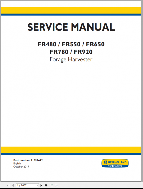New Holland Forage Harvester FR480 FR920 Service Manual51692692 1