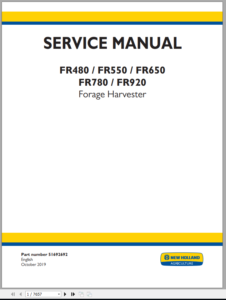 New Holland Forage Harvester FR480 FR920 Service Manual51692692 1
