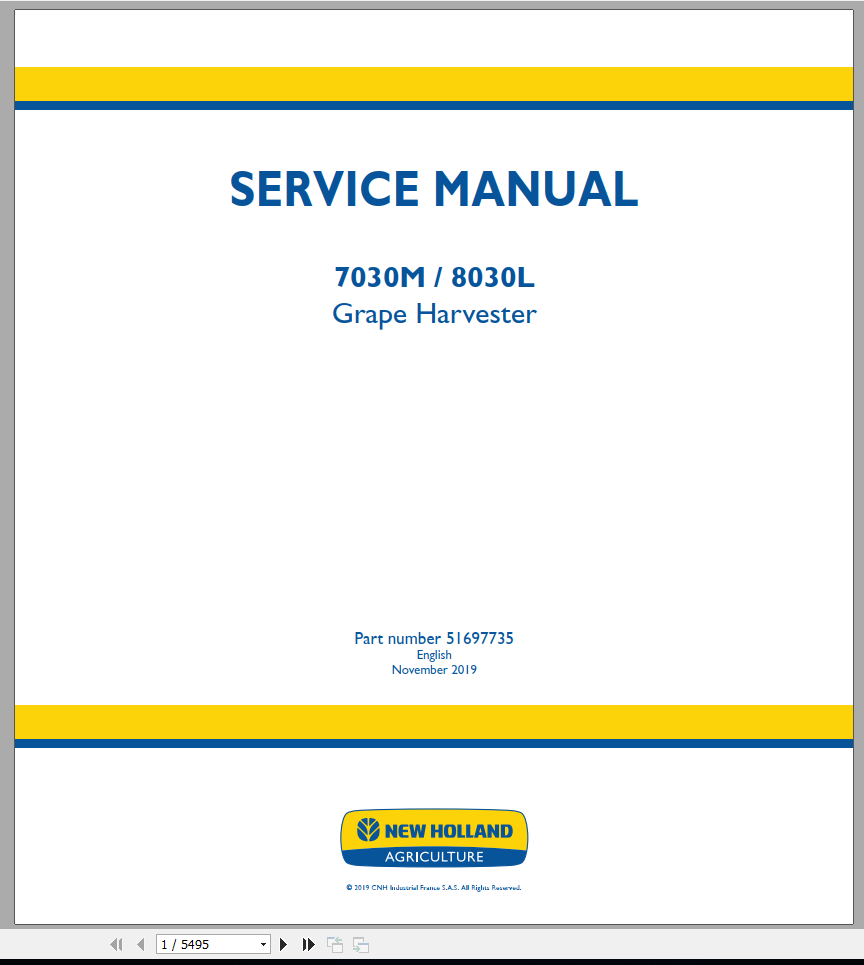 New Holland Grape Harvester 7030M 8030L Service Manual51697735 1