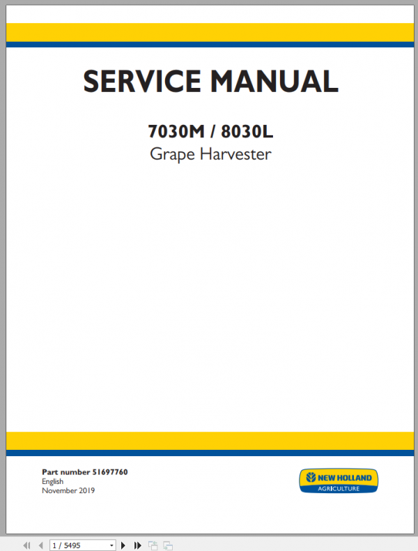 New Holland Grape Harvester 7030M 8030L Service Manual 1
