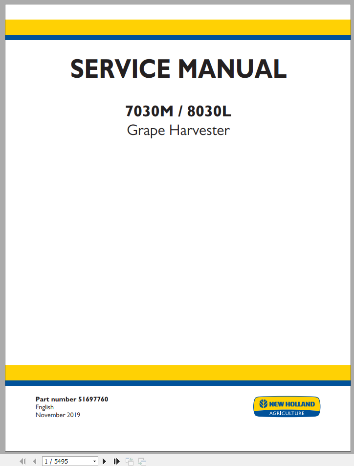 New Holland Grape Harvester 7030M 8030L Service Manual 1