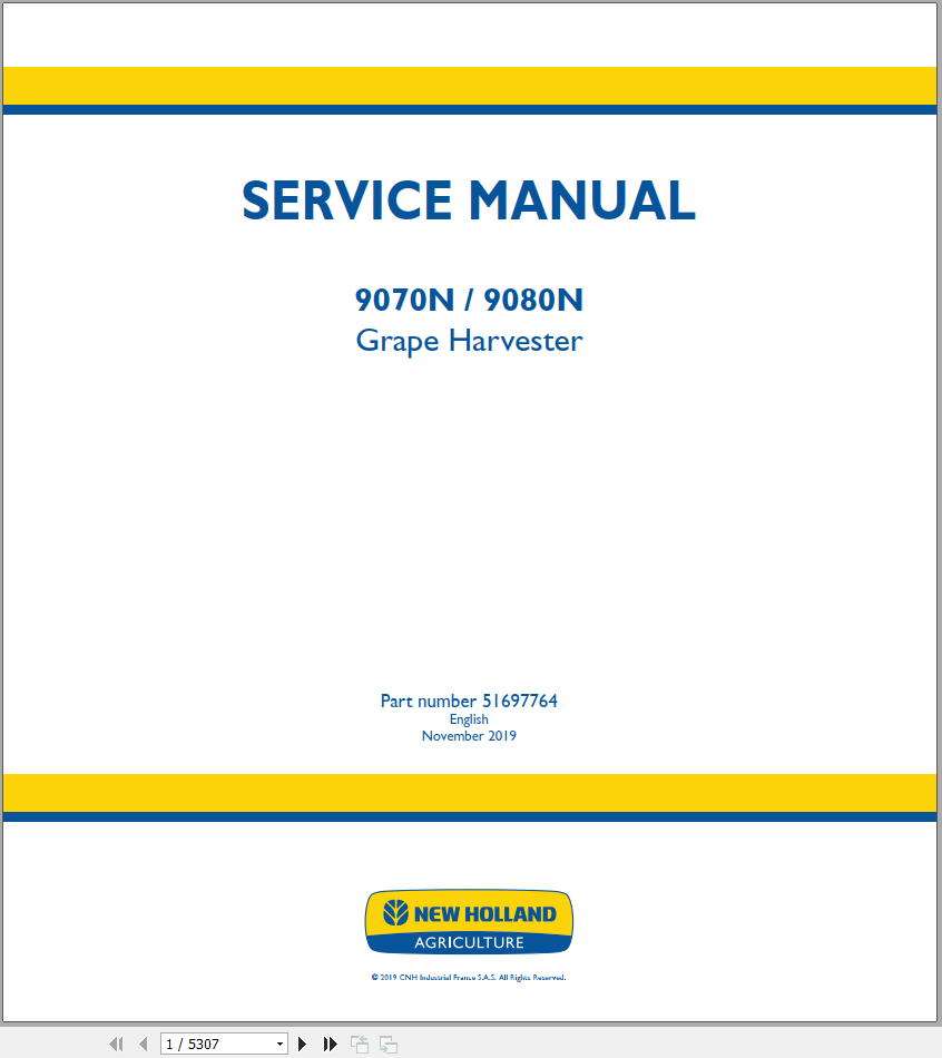New Holland Grape Harvester 9070N 9080N Service Manual51697764 1