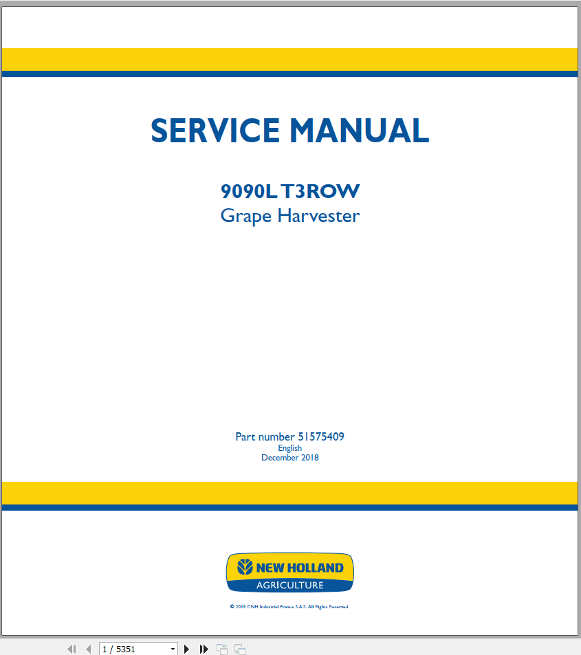 New Holland Grape Harvester 9090L T3ROW Service Manual51575409 1