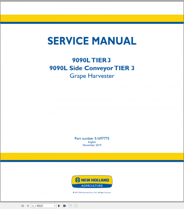 New Holland Grape Harvester 9090L T3 Service Manual51697775 1