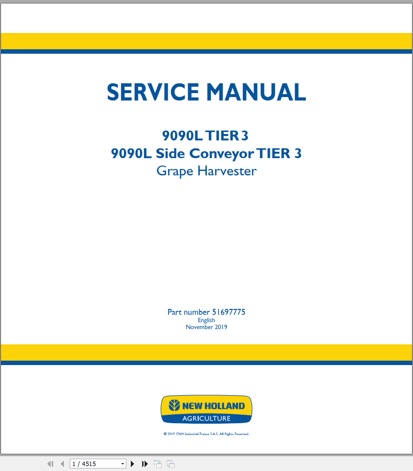 New Holland Grape Harvester 9090L T3 Service Manual51697775 1