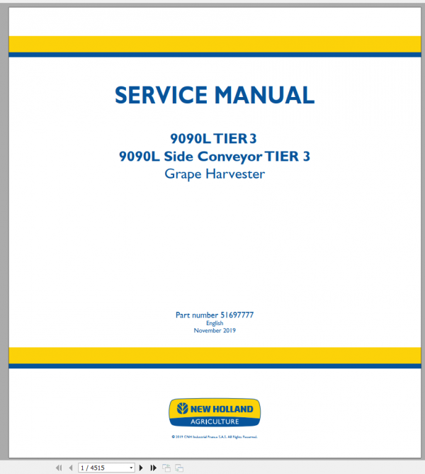 New Holland Grape Harvester 9090L T3 Service Manual51697776 1 1