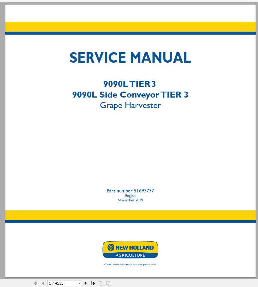 New Holland Grape Harvester 9090L T3 Service Manual51697776 1 1