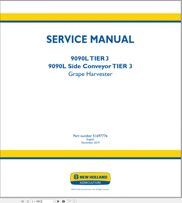 New Holland Grape Harvester 9090L T3 Service Manual51697776 1