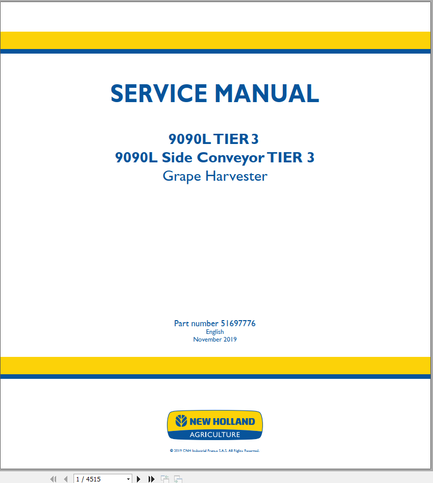 New Holland Grape Harvester 9090L T3 Service Manual51697776 1