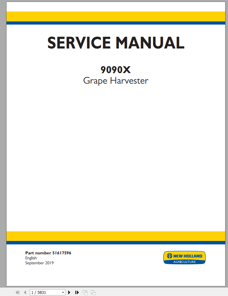 New Holland Grape Harvester 9090X Service Manual51617596 1