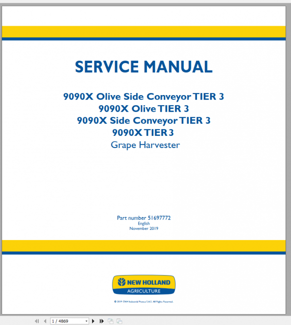 New Holland Grape Harvester 9090X Service Manual51697772 1