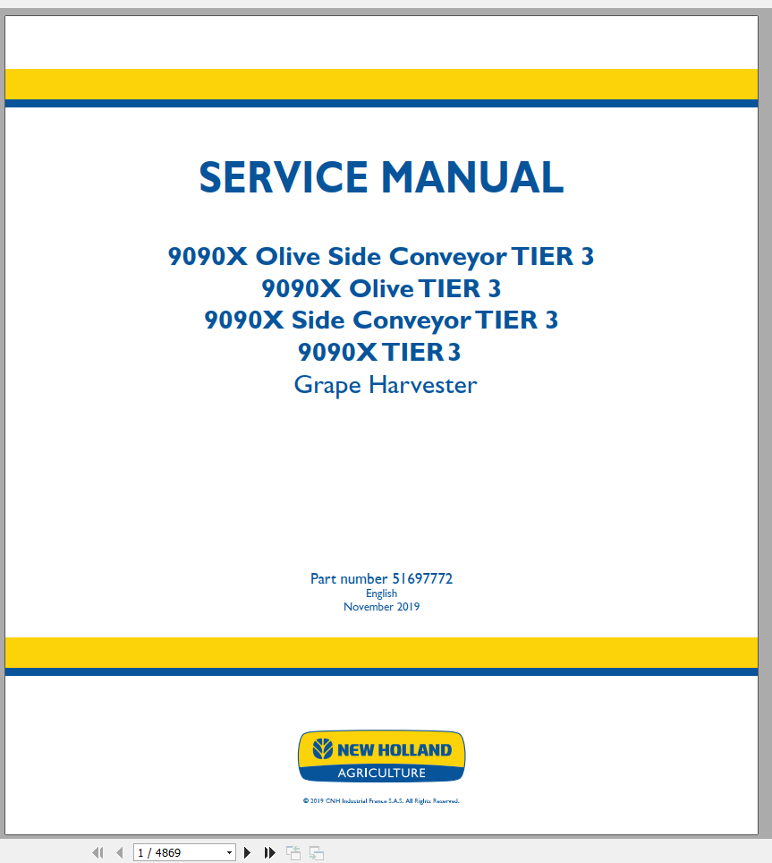 New Holland Grape Harvester 9090X Service Manual51697772 1