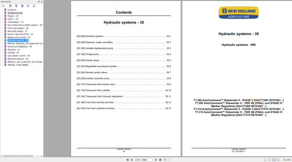 New Holland Sidewinder II Tractor T7275 T7290 T7315 AutoCommand Service Manual51643500 3