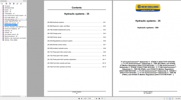 New Holland Sidewinder II Tractor T7275 T7290 T7315 AutoCommand Service Manual51643503 3