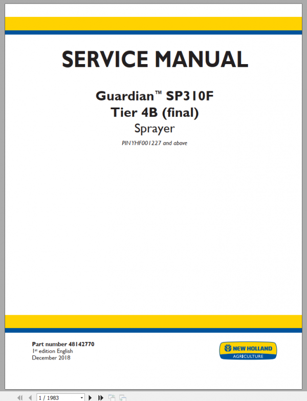 New Holland Sprayer Guardian SP310F T4B Service Manual48142770 1
