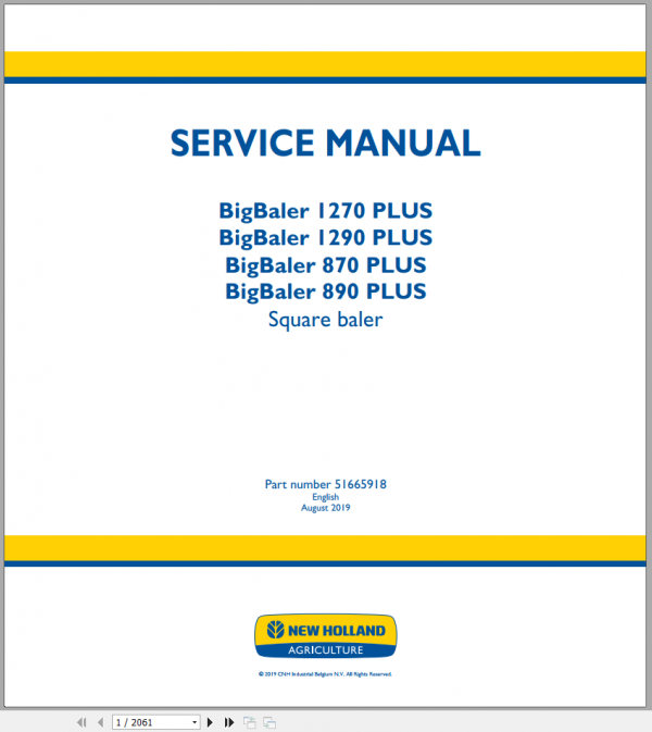 New Holland Square baler BigBaler 1270P Plus 890RC Plus Service Manual51611166