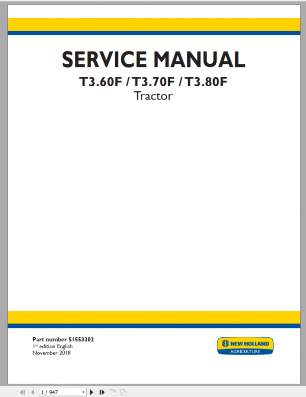 New Holland Tractor T360F T370F T380F Service Manual51553302 2